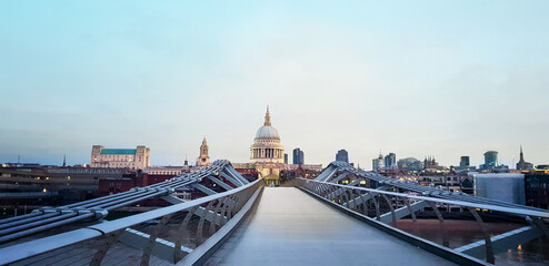 Walk in December during early hours in London city (UK, England, Great Britain ). Millenium Bridge...