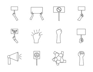 blank placards and protest concept icon set, line style