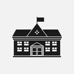 Classical high or elementary school building flat vector icon. College campus illustration isolated on white background.