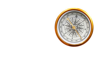 round compass  isolated on white background for abstract image with place for text as symbol of tourism with compass, travel with compass and outdoor activities with compass