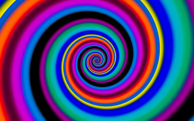 Background of vivid rainbow colored swirl twisting towards center. Vector illustration