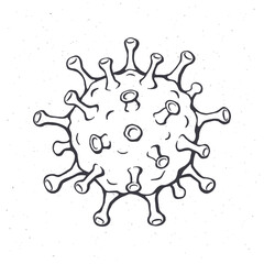 Coronavirus cell. Outline. Vector illustration. Virus cause respiratory infection covid-19. Global world epidemic. Deadly corona bacteria. Hand drawn sketch. Isolated white background
