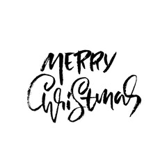 Obraz premium Hand drawn phrase Merry Christmas. Grunge lettering design. Vector typography vector illustration.