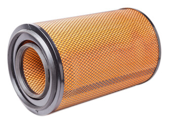 The new round truck air filter, made of orange material covered with black mesh, removes contaminants from the air stream before it enters the cylinders of the combustion engine.