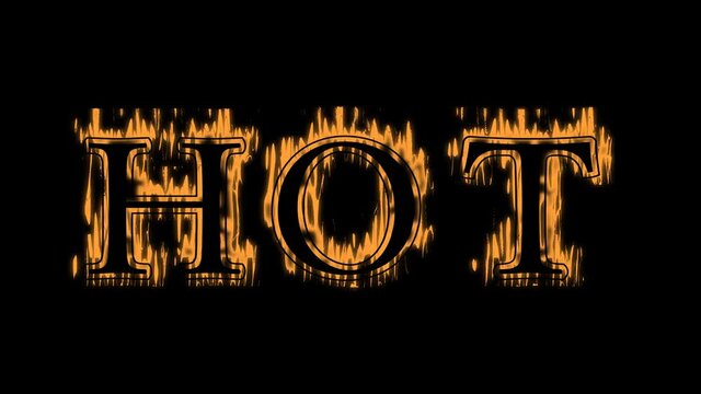 hot fire text effect black background. animated text effect with high visual impact. letter and text effect. Alpha Matte. 
