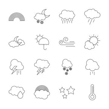 icon set of rainbow and weather, line style