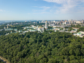 Fototapeta na wymiar Aerial drone view. Monastery Kiev-Pechersk Lavra. Clear sunny summer day.