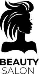 Vector Illustration of woman with long hair. Beauty logo. Hair styling
