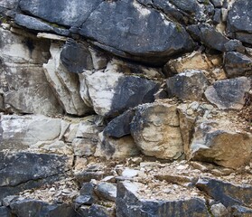 Gray and brown limestone rock, limestone quarry 5, close up