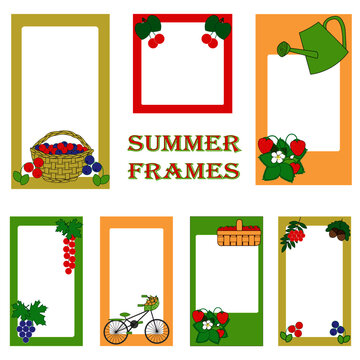 Set of Summer Berries frames and backgrounds for your text and photoes. Good for design of social media and blog. 