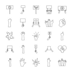 icon set of protesting hands, line style