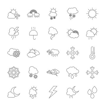 thermometer and weather icon set, line style