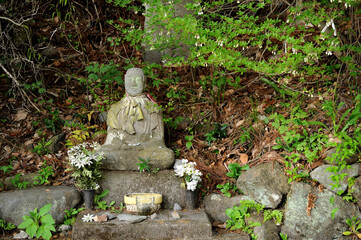 Buddha statues carved from stone.