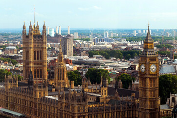 England- London- Aerial View of Big Ben and Parliament