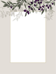 Frame with blank space decorated with illustrated olive branches.