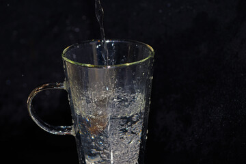 glass of water on a black background