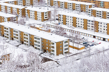 Obraz premium Snow covered residential area in a Swedish town