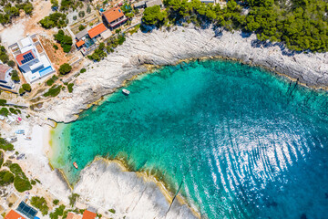 Mala Travna is a beautiful little bay located on the southern part of the island of Vis and surrounded by inclined plateaus that lower into the crystal clear sea, Vis Croatia