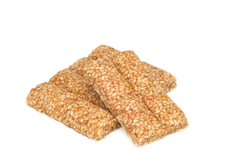 pressed sweet sesame on white background. Sesame Kozinaki