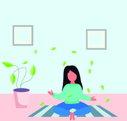 Obraz na płótnie Canvas The girl is meditating in the room. The concept of freedom and harmony. Emotional balance. Cute vector illustration