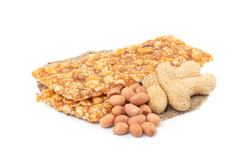 Close up of Honey bars with peanuts isolated on a white background with clipping path.
