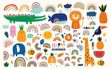 Abstract doodles. Baby animals pattern. Fabric pattern. Vector illustration with cute animals. Nursery baby pattern illustration