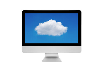 Smart modern PC showing cloud computing technology on screen on white background.Photo design for cloud computing and smart technology internet of things concept