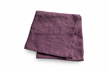 One single purple violet linen organic raw cotton serving napkin or kitchen square form folded....