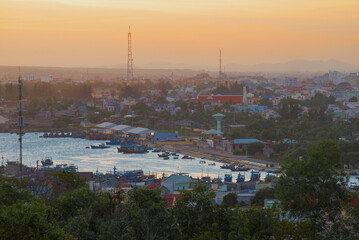 The town of Phan Thiet is in the sunset. Vietnam