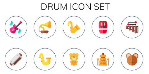 Fototapeta premium Modern Simple Set of drum Vector flat Icons