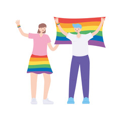 Fototapeta premium LGBTQ community, people holding a rainbow flag, gay parade sexual discrimination protest
