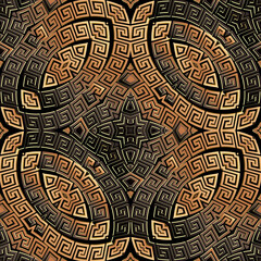 Copper greek seamless pattern. Vector ornamental textured 3d background. Ornate repeat metal backdrop. Greek key meander ancient ornament. Surface texture. Luxury design for wallpapers, fabric, print