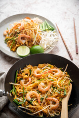 pan fried shrimp pad thai with lime