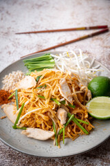 pan fried chicken pad thai with lime