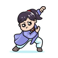 Cute kawaii Kung fu girl mascot design illustration