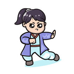 Cute kawaii Kung fu girl mascot design illustration