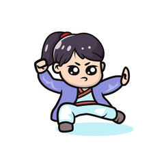 Cute kawaii Kung fu girl mascot design illustration