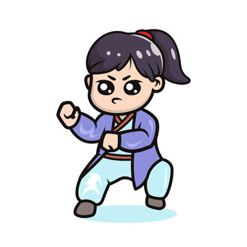 Cute kawaii Kung fu girl mascot design illustration