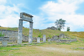 View of beautiful ruins and columns on the hill