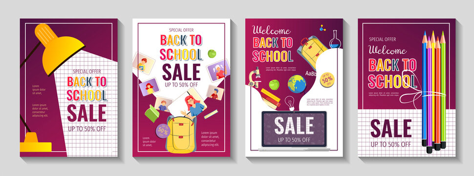 Sale offer poster of discount school supplies for welcome back to