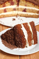 Layer Cake with cream with grated chocolate topping