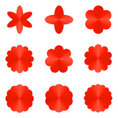 Obraz premium Vector set of bright red color icon of star flower with rays. Starburst shape design,background texture pattern for speech, sticker promotion,label,badges illustration graphic design