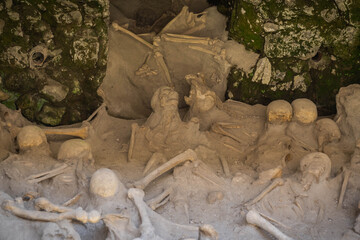 Remains of refugees from Herculaneum after tragedy of eruption of Vesuvius, Campania, Italy