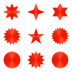  Vector set of red color icon of star flower with rays. Starburst circle shape, background pattern for speech,sticker promotion,label, badges, button vector illustration graphic design 