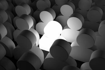 Be Different, One Man Glowing Among Other People in Dark Condition 