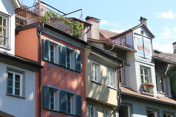 Obraz premium Historische Fassaden in Lindau/ Deutschland, Europa, mittelalterliche Architektur