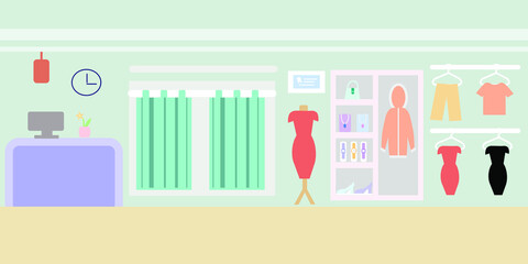 Fototapeta premium The interior of the clothing store, without visitors, vector graphics