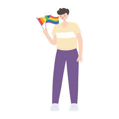lgbtq community pride, young man with rainbow flags character isolated icon design
