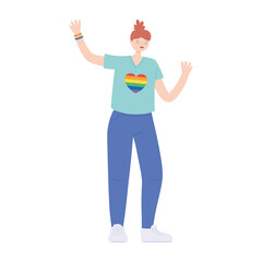 lgbtq community pride, young woman rainbow heart shirt cartoon isolated icon design