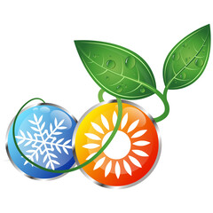 Air conditioner sun and snowflake green leaves eco symbol